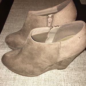 Tan wedge booties